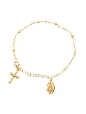 18K Gold Plated Rosary Cross Bracelet Lobster Claw Adjustable Chain